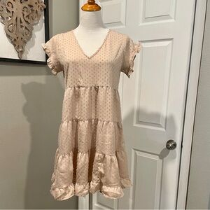 Women's Style House Cream V-Neck Baby Doll Ruffle Swing Dress Size Medium
